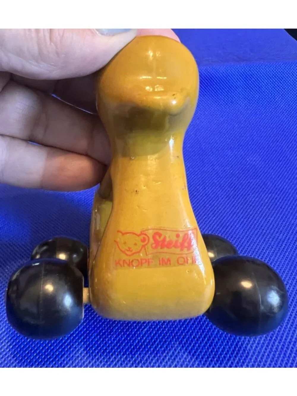 Steiff Knopf Im Our Duck Toy Laquer Painted Wood Rolling Wheels MCM Design